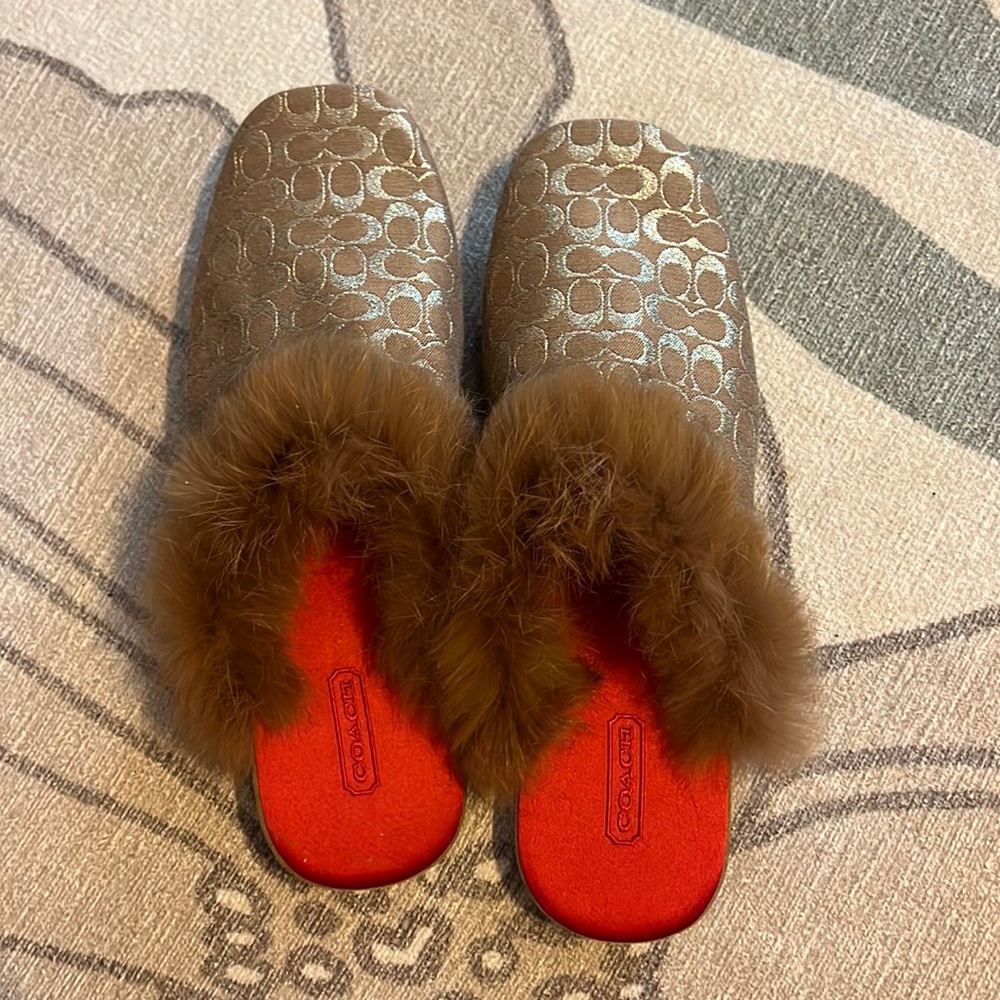 Fur-lined Melody Coach mule slippers